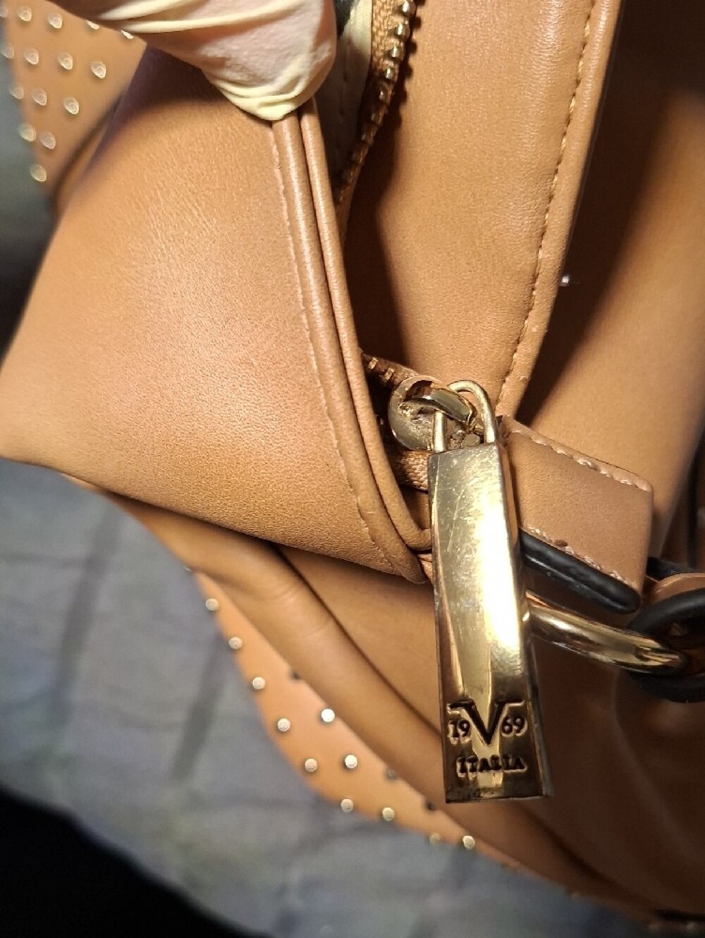 Italina Brown Studded Shoulder Bag - Picture 3 of 9